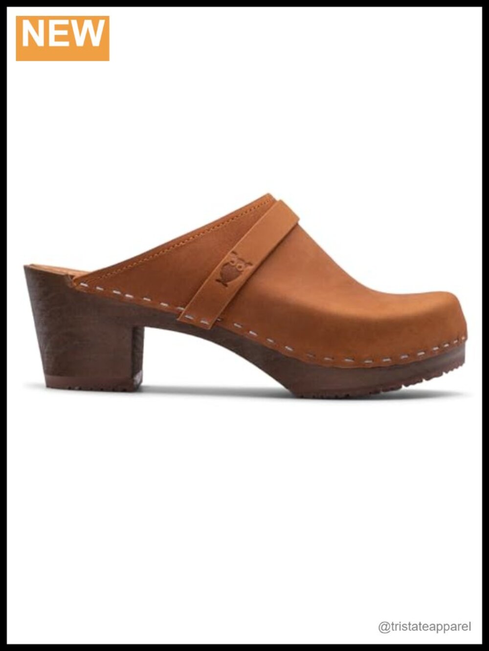 Handmade Swedish Wood Clog Mule Top Grain Leather High Heel